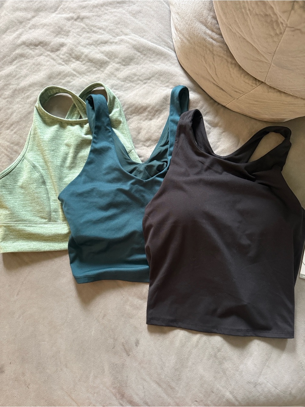 3-Pack Racerback Sports Bras in Black, Teal & Light Green